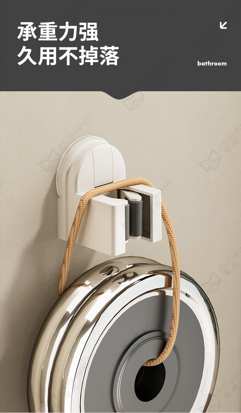 Suction Cup Mop Holder, No-Drill Wall-Mounted Broom and Mop Clip Hook Holder, Bathroom Wall Storage Solution