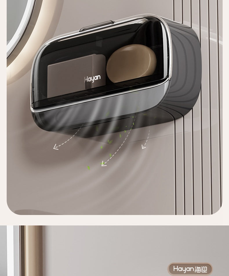 Double-compartment Soap Box Flip Cover Non-perforated Wall-mounted Draining Soap Box Bathroom Household High-end Light Luxury Storage Box