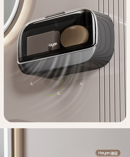 Double-compartment Soap Box Flip Cover Non-perforated Wall-mounted Draining Soap Box Bathroom Household High-end Light Luxury Storage Box