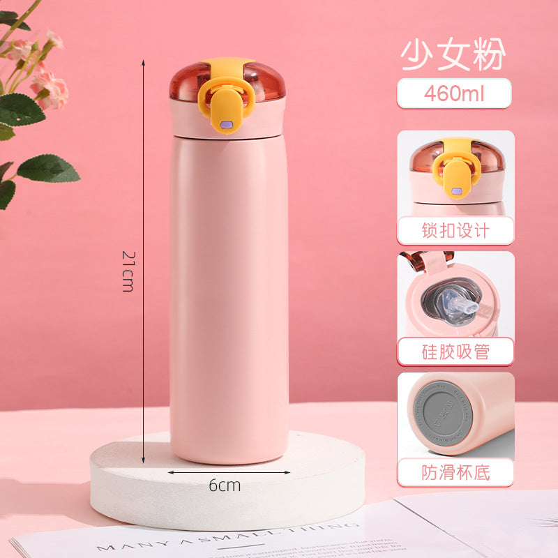 Insulated Cup for Women, High Appearance Value, Wholesale 304 Stainless Steel Portable Insulated Cup, Children's Pop-Top Insulated Water Cup with Straw