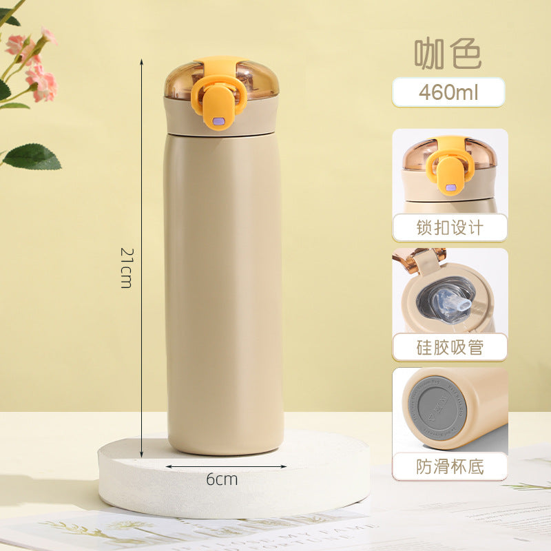 Insulated Cup for Women, High Appearance Value, Wholesale 304 Stainless Steel Portable Insulated Cup, Children's Pop-Top Insulated Water Cup with Straw