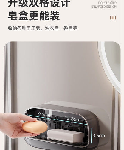 Double-compartment Soap Box Flip Cover Non-perforated Wall-mounted Draining Soap Box Bathroom Household High-end Light Luxury Storage Box