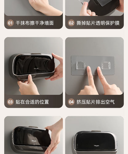 Double-compartment Soap Box Flip Cover Non-perforated Wall-mounted Draining Soap Box Bathroom Household High-end Light Luxury Storage Box
