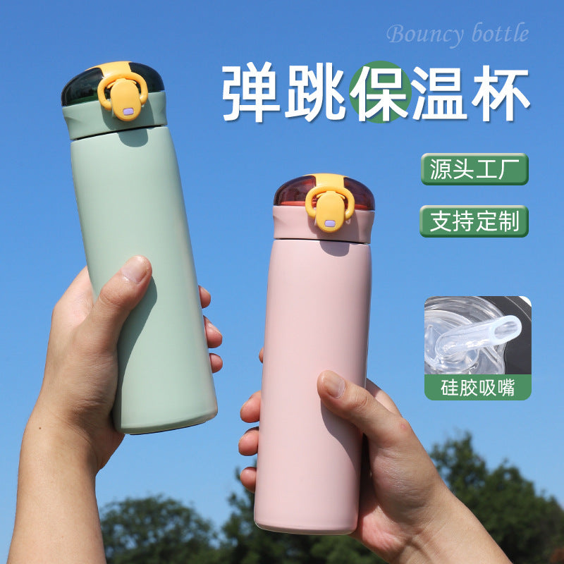 Insulated Cup for Women, High Appearance Value, Wholesale 304 Stainless Steel Portable Insulated Cup, Children's Pop-Top Insulated Water Cup with Straw