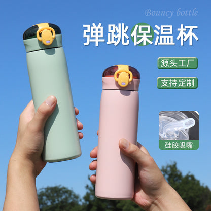 Insulated Cup for Women, High Appearance Value, Wholesale 304 Stainless Steel Portable Insulated Cup, Children's Pop-Top Insulated Water Cup with Straw