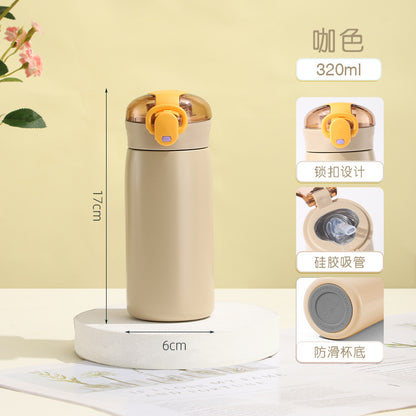 Insulated Cup for Women, High Appearance Value, Wholesale 304 Stainless Steel Portable Insulated Cup, Children's Pop-Top Insulated Water Cup with Straw
