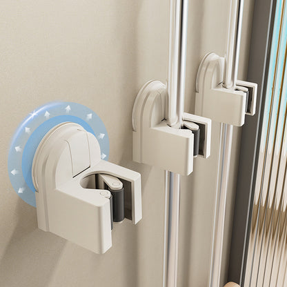Suction Cup Mop Holder, No-Drill Wall-Mounted Broom and Mop Clip Hook Holder, Bathroom Wall Storage Solution