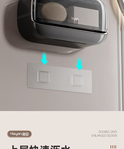 Double-compartment Soap Box Flip Cover Non-perforated Wall-mounted Draining Soap Box Bathroom Household High-end Light Luxury Storage Box