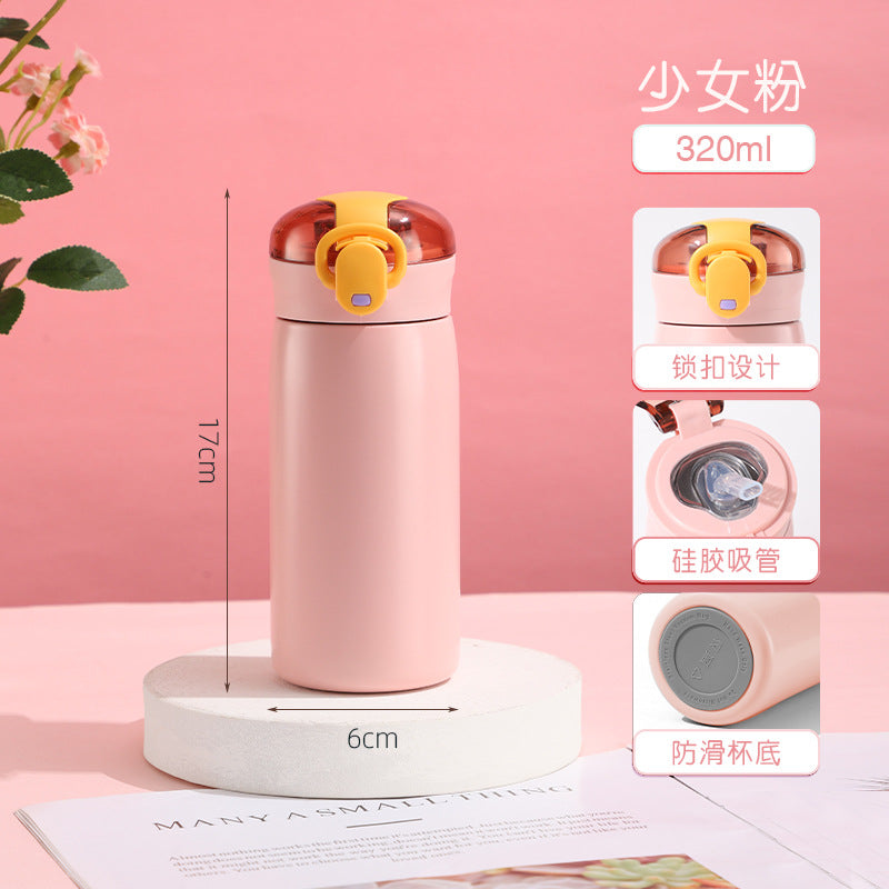 Insulated Cup for Women, High Appearance Value, Wholesale 304 Stainless Steel Portable Insulated Cup, Children's Pop-Top Insulated Water Cup with Straw