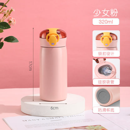 Insulated Cup for Women, High Appearance Value, Wholesale 304 Stainless Steel Portable Insulated Cup, Children's Pop-Top Insulated Water Cup with Straw