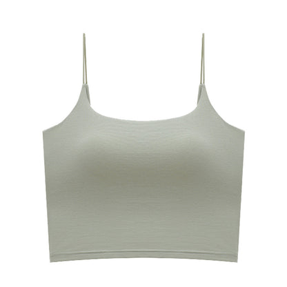 Black Beauty Back Camisole with Chest Pads for Women, Summer Inner Wear or Outerwear Top, Seamless Invisible Bra Integrated Bra