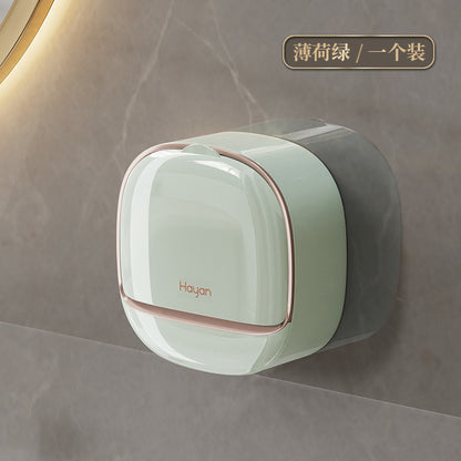 Double-compartment Soap Box Flip Cover Non-perforated Wall-mounted Draining Soap Box Bathroom Household High-end Light Luxury Storage Box