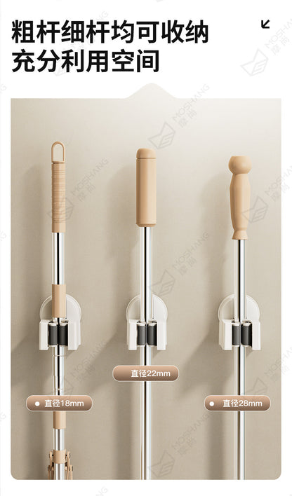 Suction Cup Mop Holder, No-Drill Wall-Mounted Broom and Mop Clip Hook Holder, Bathroom Wall Storage Solution