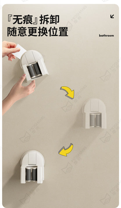Suction Cup Mop Holder, No-Drill Wall-Mounted Broom and Mop Clip Hook Holder, Bathroom Wall Storage Solution
