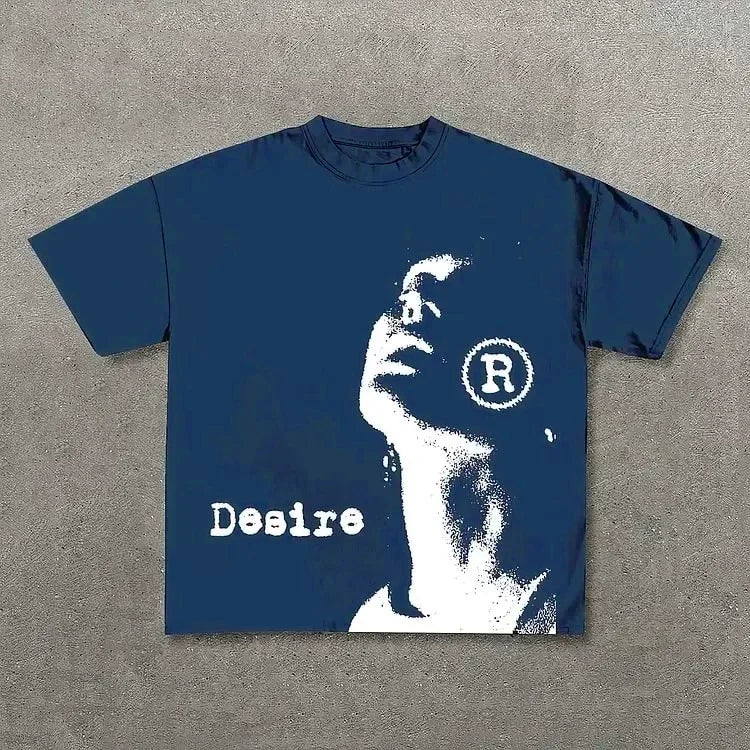 Vintage Desire Graphic Print  Cotton T-Shirt Men Women Y2K Summer Short Sleeves Vintage Oversize Tshirt Streetwear Women Tops