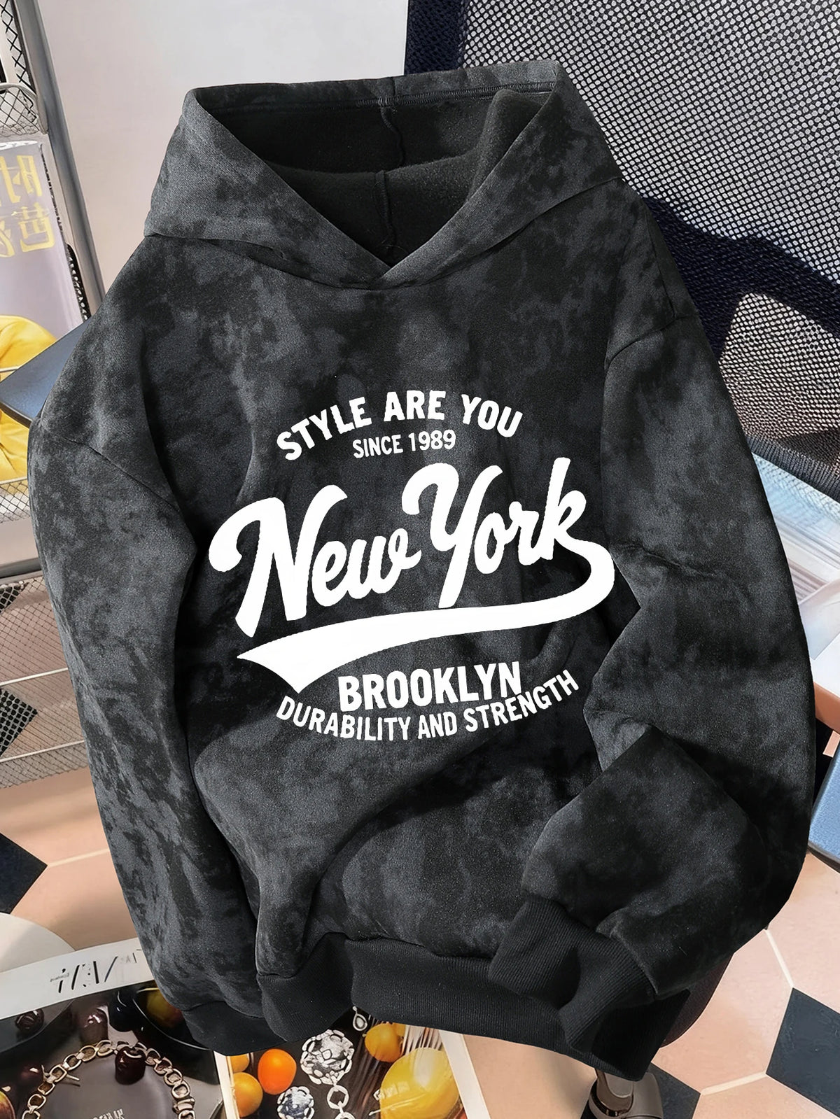 Men's Vintage-style Tie-dye Fleece Sweatshirt with A Graphic Print—streetwear and Hip-hop Style. Hoodie Men Clothing