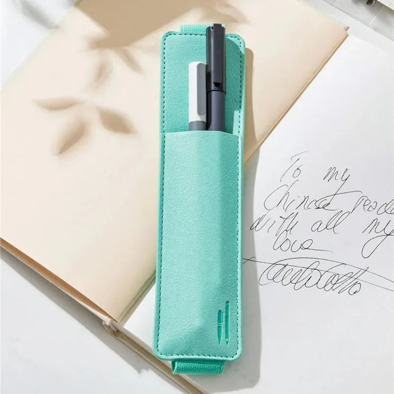 Pu Leather Pen Bag Elastic Buckle Book Notebook Fashion School Pen Case for Office Meeting Easy Carry Office Student Stationery