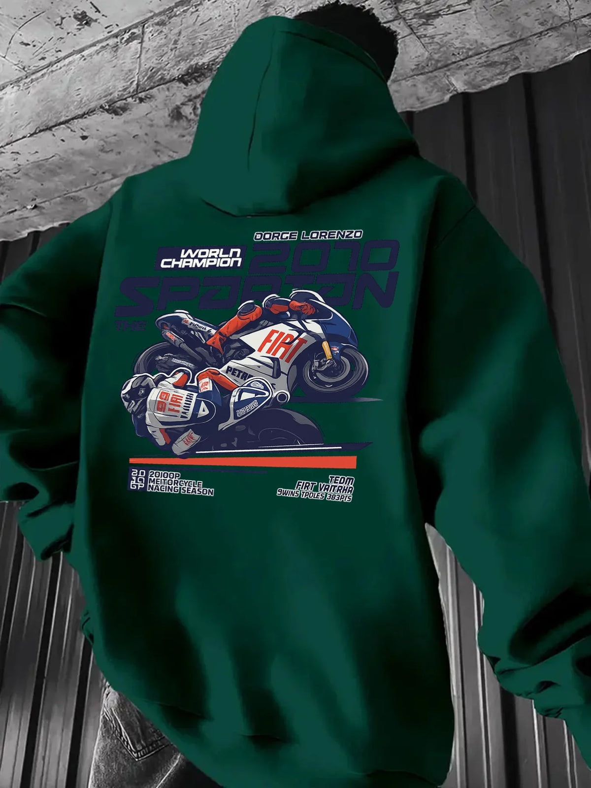 Vintage Motorcycle Racing Graphic Hoodie Men Women 2010 Champion Biker Print Pullover Hooded Sweatshirt Loose Fit Unisex Autumn