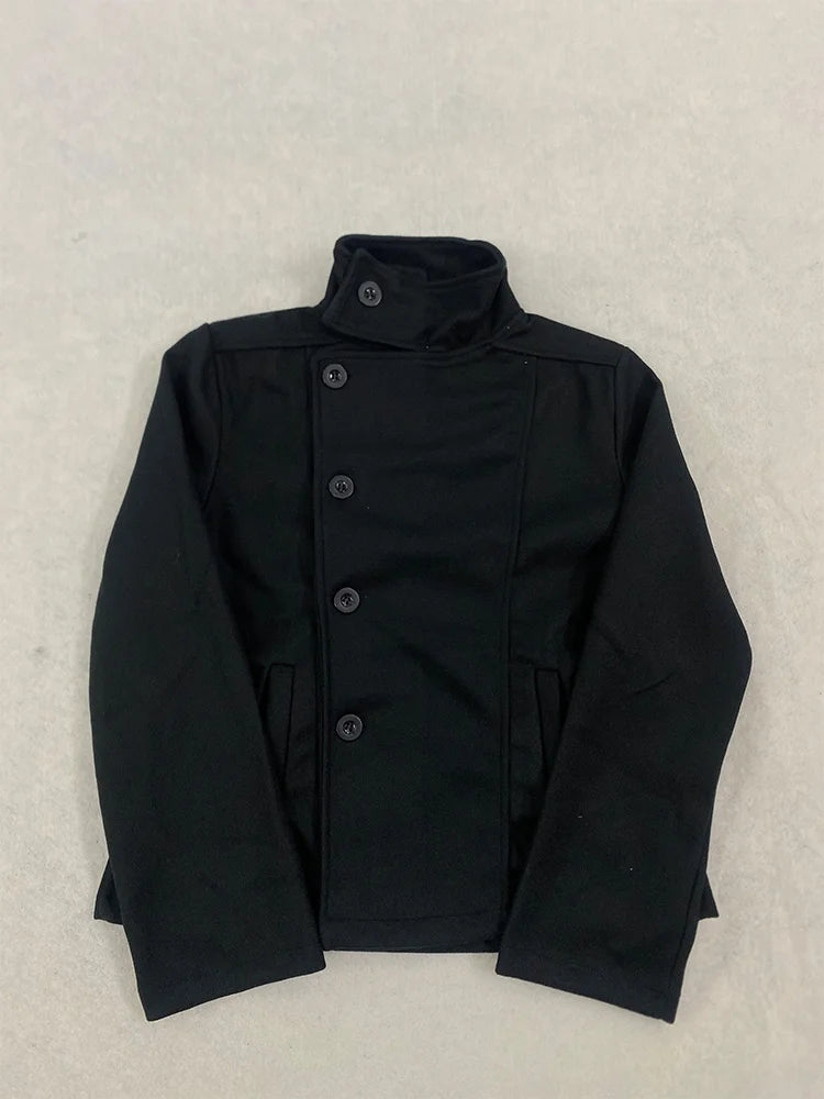 2026 Women's Minimalist Retro Stand up Collar Thick Coat, Asymmetrical Button Decoration, Slim Fit Long Sleeved Top, Winter