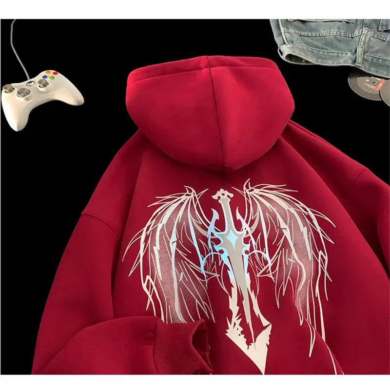 Wing Sword Men Women Pullover Hoodie Outdoor Sports Hip-hop American Street Casual Fashion Autumn Winter Adult Sweatshirt Top