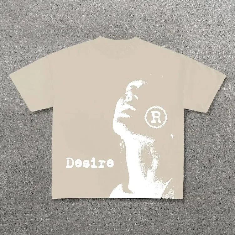 Vintage Desire Graphic Print  Cotton T-Shirt Men Women Y2K Summer Short Sleeves Vintage Oversize Tshirt Streetwear Women Tops