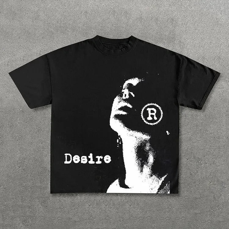Vintage Desire Graphic Print  Cotton T-Shirt Men Women Y2K Summer Short Sleeves Vintage Oversize Tshirt Streetwear Women Tops