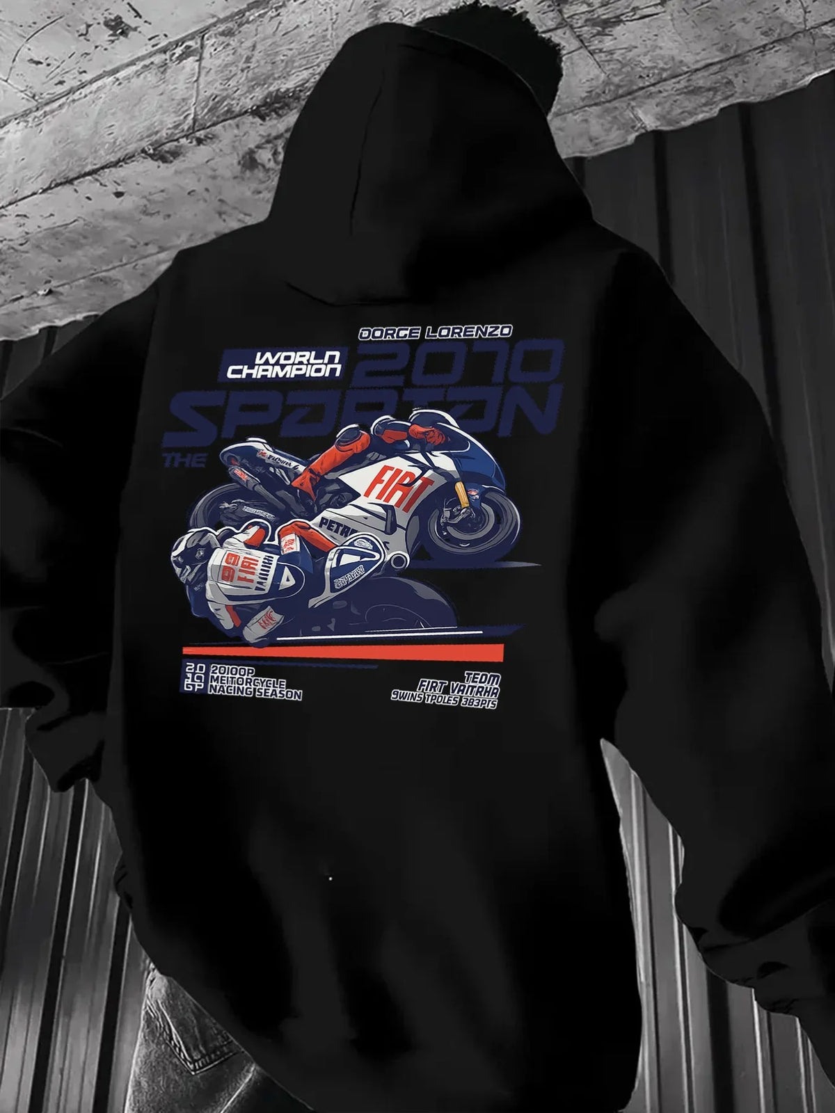 Vintage Motorcycle Racing Graphic Hoodie Men Women 2010 Champion Biker Print Pullover Hooded Sweatshirt Loose Fit Unisex Autumn