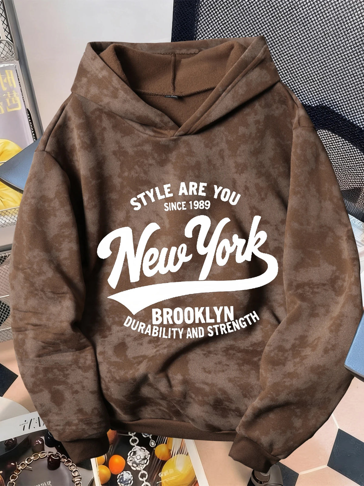 Men's Vintage-style Tie-dye Fleece Sweatshirt with A Graphic Print—streetwear and Hip-hop Style. Hoodie Men Clothing