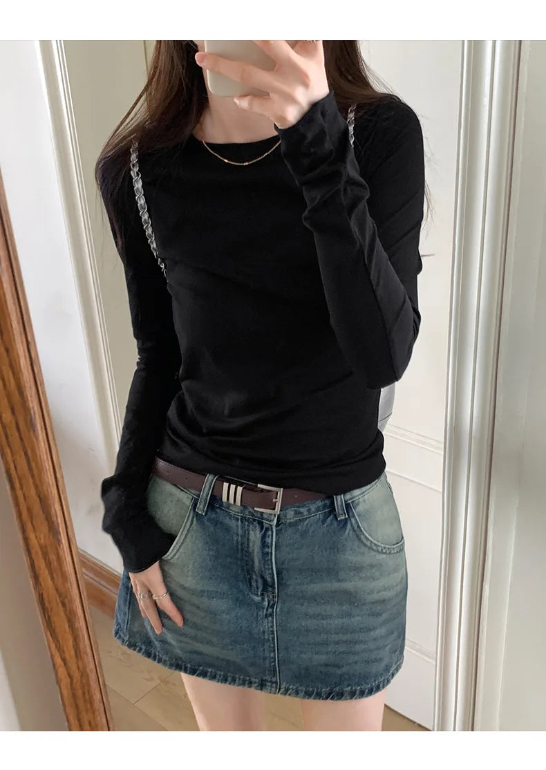 Spring Autumn T shirt Women Tops Solid Slim Fit Long Sleeve O Neck Tshirts Female Casual Streetwear High Quality Base Tees