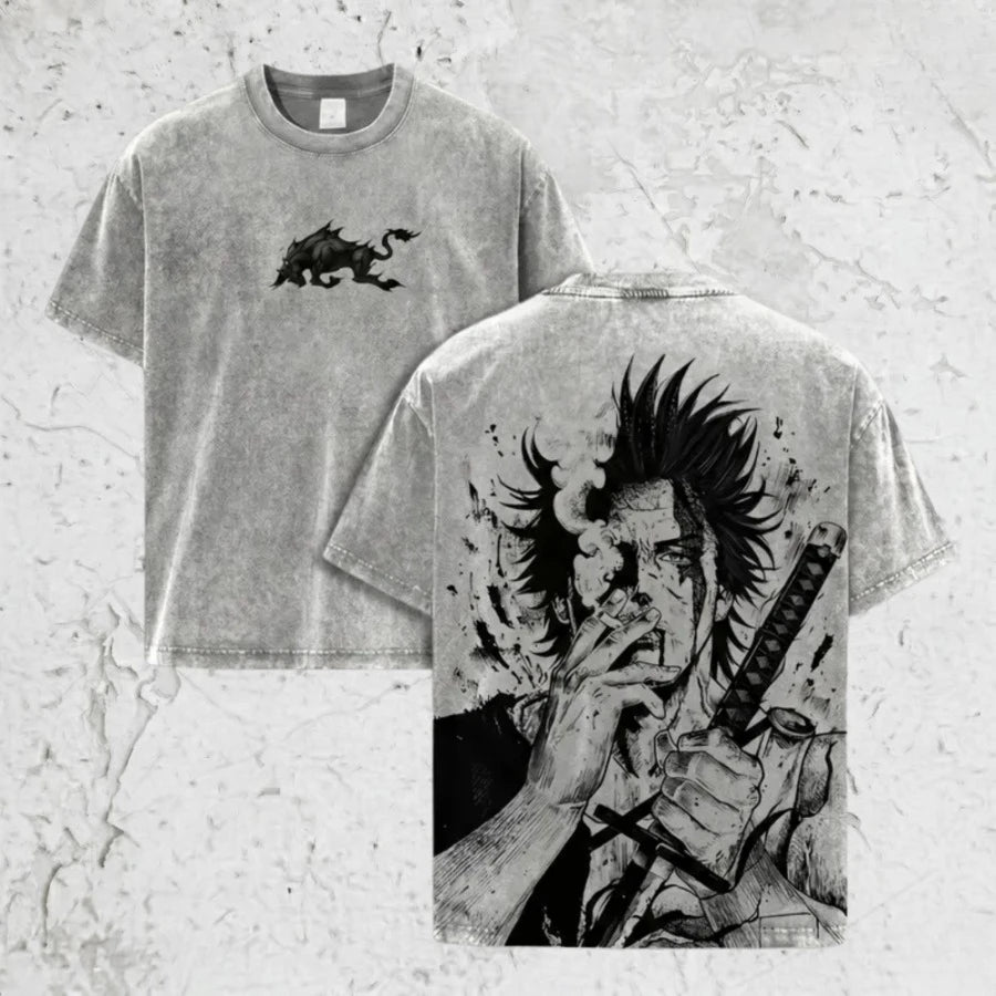 Vintage Washed Shirt, Black Clover Yami, Oversized T-Shirt Graphic Tee Shirt Oversized Heavy Cotton Shirt Streetwear Graphic